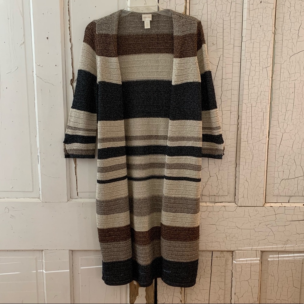 Chico’s metallic striped duster Size Small